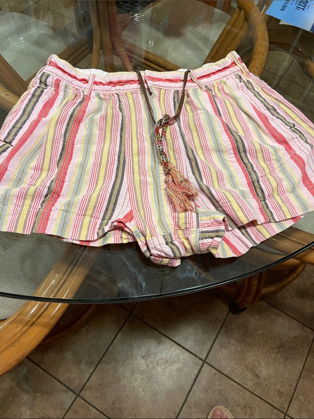 Striped Cotton Blend Women's Shorts - Pink Multi